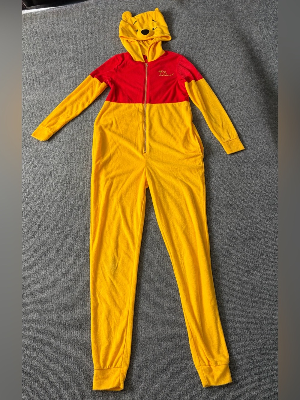 Disney Winnie the Pooh Jumpsuit Pajamas Womens XS 0/2 Hooded Costume Oh Bother